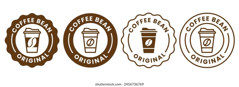 Logotipo de la cafetería. insignia retro de grano de café y rama de hoja con línea de icono natural de la montaña logo de sello diseño de Vector en estilo moderno vintage hipster, icono de marca de la barra de cafetería premium