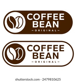 Coffee shop logo. Retro badge coffee bean and leaf branch with mountain natural icon line stamp logo vector design in vintage hipster modern style, premium coffee shop bar brand symbol icon.