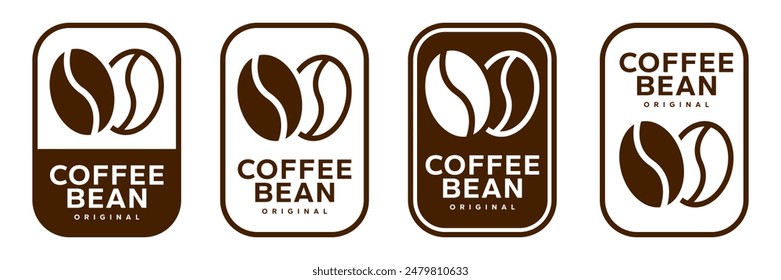 Coffee shop logo. Retro badge coffee bean and leaf branch with mountain natural icon line stamp logo vector design in vintage hipster modern style, premium coffee shop bar brand symbol icon.