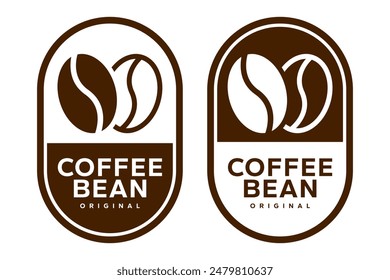 Coffee shop logo. Retro badge coffee bean and leaf branch with mountain natural icon line stamp logo vector design in vintage hipster modern style, premium coffee shop bar brand symbol icon.