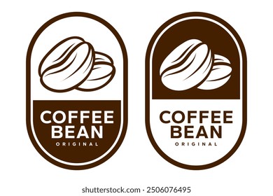 Coffee shop logo. Retro badge coffee bean and leaf branch with mountain natural icon line stamp logo vector design in vintage hipster modern style, premium coffee shop bar brand symbol icon.