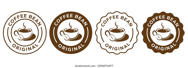 Coffee shop logo. Retro badge coffee bean and leaf branch with mountain natural icon line stamp logo vector design in vintage hipster modern style, premium coffee shop bar brand symbol icon.