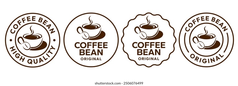 Coffee shop logo. Retro badge coffee bean and leaf branch with mountain natural icon line stamp logo vector design in vintage hipster modern style, premium coffee shop bar brand symbol icon.