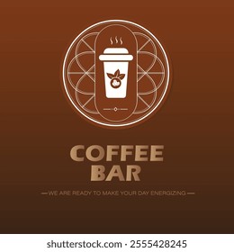 Coffee shop logo. Retro badge coffee bean and leaf branch with mountain natural icon line stamp logo vector design in vintage hipster modern style, premium coffee shop bar brand symbol icon.