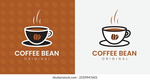 Coffee shop logo. retro badge coffee bean and cup icon line stamp logo design in vintage hipster modern style