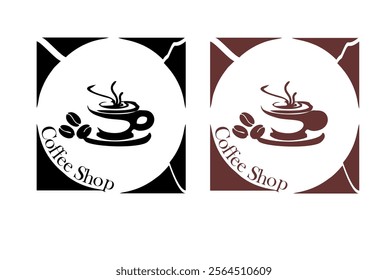 Coffee shop logo. Retro badge coffee beans and leaf branch with natural natural icon line stamp logo vector design modern hipster vintage style. Premium coffee shop bar brand symbol icon.