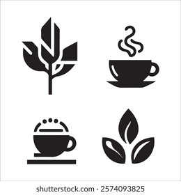 Coffee shop logo. Retro badge coffee bean and leaf branch with mountain natural icon line stamp logo vector design in vintage hipster modern style, premium coffee shop bar brand symbol icon