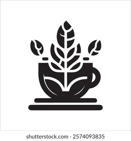 Coffee shop logo. Retro badge coffee bean and leaf branch with mountain natural icon line stamp logo vector design in vintage hipster modern style, premium coffee shop bar brand symbol icon