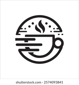 Coffee shop logo. Retro badge coffee bean and leaf branch with mountain natural icon line stamp logo vector design in vintage hipster modern style, premium coffee shop bar brand symbol icon