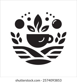 Coffee shop logo. Retro badge coffee bean and leaf branch with mountain natural icon line stamp logo vector design in vintage hipster modern style, premium coffee shop bar brand symbol icon