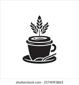 Coffee shop logo. Retro badge coffee bean and leaf branch with mountain natural icon line stamp logo vector design in vintage hipster modern style, premium coffee shop bar brand symbol icon