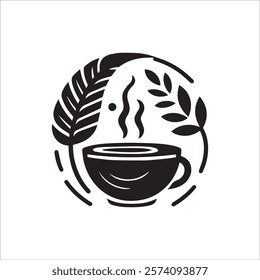 Coffee shop logo. Retro badge coffee bean and leaf branch with mountain natural icon line stamp logo vector design in vintage hipster modern style, premium coffee shop bar brand symbol icon