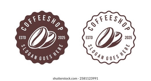 Coffee shop logo. Retro badge coffee beans stamp logo vector design. premium coffee shop bar brand