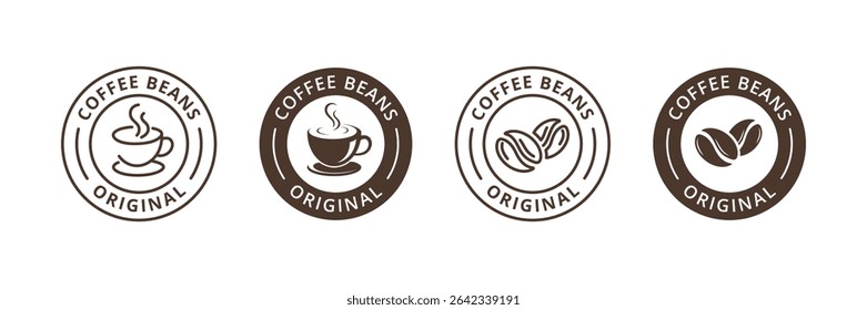 Coffee shop logo. Retro badge coffee bean vector illustration