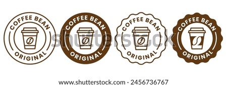 Coffee shop logo. retro badge coffee bean and leaf branch with mountain natural icon line stamp logo vector design in vintage hipster modern style, premium coffee shop bar brand symbol icon