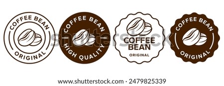 Coffee shop logo. Retro badge coffee bean and leaf branch with mountain natural icon line stamp logo vector design in vintage hipster modern style, premium coffee shop bar brand symbol icon.