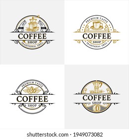 coffee shop logo retro set, coffee logo hand drawn.