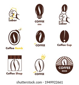 Coffee shop logo set isolated on white background. Vector design elements, business signs, logos, identity, labels, badges and other branding objects for your business.