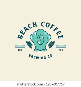 Coffee shop logo with shell illustration on middle in retro style business 