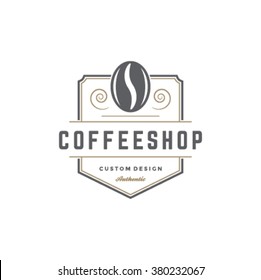 Coffee Shop Logo Template. Bean Silhouette Isolated On White Background. Vector object for Labels, Badges, Logos Design. Coffee Logo, Bean Logo, Coffee Bean Symbol, Retro Logo, Bean Icon