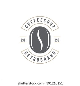 Coffee Shop Logo Template. Bean Silhouette Isolated On White Background. Vector object for Labels, Badges, Logos Design. Coffee Logo, Bean Logo, Coffee Bean Symbol, Retro Logo, Bean Icon