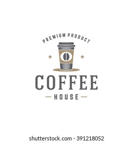 Coffee Shop Logo Template. Coffee Cup Silhouette Isolated On White Background. Vector object for Labels, Badges, Logos Design. Coffee Logo, Coffee Cup Silhouette, Retro Logo, Cup Icon.