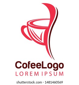 Coffee shop logo template, natural abstract coffee cup with steam, coffee house emblem, creative cafe logotype, modern trendy symbol design vector illustration isolated on white background sign