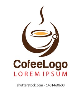 Coffee shop logo template, natural abstract coffee cup with steam, coffee house emblem, creative cafe logotype, modern trendy symbol design vector illustration isolated on white background sign