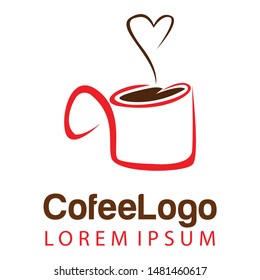 Coffee shop logo template, natural abstract coffee cup with steam, coffee house emblem, creative cafe logotype, modern trendy symbol design vector illustration isolated on white background sign