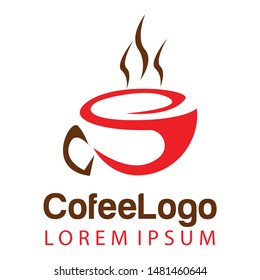 Coffee shop logo template, natural abstract coffee cup with steam, coffee house emblem, creative cafe logotype, modern trendy symbol design vector illustration isolated on white background sign