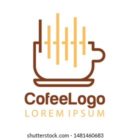 Coffee shop logo template, natural abstract coffee cup with steam, coffee house emblem, creative cafe logotype, modern trendy symbol design vector illustration isolated on white background sign