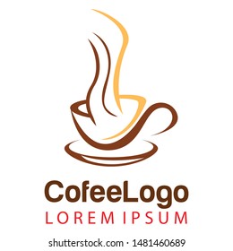 Coffee shop logo template, natural abstract coffee cup with steam, coffee house emblem, creative cafe logotype, modern trendy symbol design vector illustration isolated on white background sign
