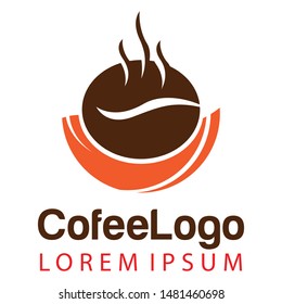 Coffee shop logo template, natural abstract coffee cup with steam, coffee house emblem, creative cafe logotype, modern trendy symbol design vector illustration isolated on white background sign