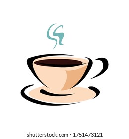 Coffee shop logo template, natural abstract coffee cup with steam, coffee house emblem, creative cafe logotype, modern trendy symbol design vector illustration isolated on white background sign