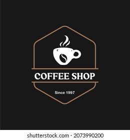 Logo-Vorlage des Kaffeehauses mit Retro-Stil auf schwarzem Hintergrund. Branding