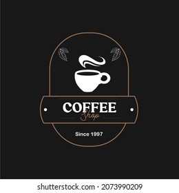 Logo-Vorlage des Kaffeehauses mit Retro-Stil auf schwarzem Hintergrund. Branding