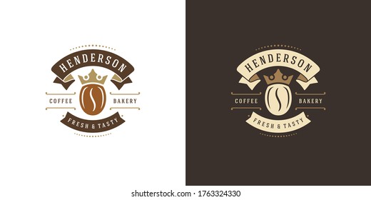 Coffee shop logo template vector illustration with bean silhouette good for cafe badge design and menu decoration. Retro typography emblem.