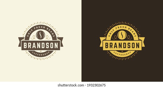 Coffee shop logo template vector illustration with bean silhouette good for cafe badge design and menu decoration. Retro typography emblem.