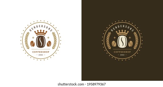 Ilustración vectorial del logotipo de la tienda de café con silueta de frijol buena para el diseño de placa de café y la decoración de menú. emblema de la tipografía retro.
