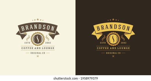 Coffee shop logo template vector illustration with bean silhouette good for cafe badge design and menu decoration. Retro typography emblem.