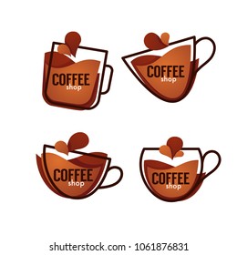 Coffee shop logo. Vector collection of hot and sweet drinks symbols and emblems