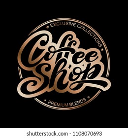 Coffee shop logo. Vector illustration of handwritten lettering. Vector elements for packaging, coffee labels, market, cafe design, restaurant menu and store.