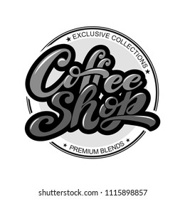 Coffee shop logo. Vector illustration of handwritten lettering. Vector elements for packaging, coffee labels, market, cafe design, restaurant menu and store.