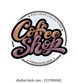 Coffee shop logo. Vector illustration of handwritten lettering. Vector elements for packaging, coffee labels, market, cafe design, restaurant menu and store.