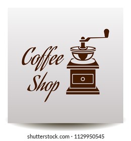 Coffee shop logo - vector illustration, emblem. Flat Design. Coffee grinder icon. Suitable for logotype for coffeine, cafe, coffee house