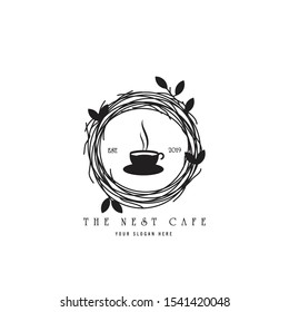  coffee shop logo vintage  with nest and cup design vector for your cafe