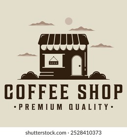 coffee shop logo vintage vector illustration template icon graphic design. store of building sign or symbol for business or cafeteria with retro style concept