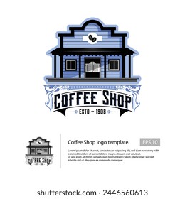 Coffee shop logo with an western style restaurant or cafe that painted with blu color and combine with victorian style, that suitable for your western cafe or restaurant.