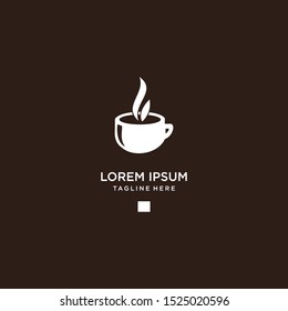 Coffee shop logo in white color. Coffee logo for coffee house or shop. Vector badge or logotype with cup. Vector Illustration .