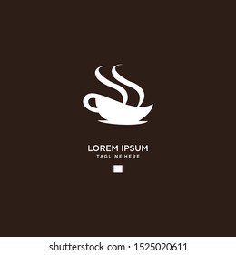 Coffee shop logo in white color. Coffee logo for coffee house or shop. Vector badge or logotype with cup. Vector Illustration .